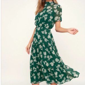 Lulu's Floral Dressed Up Dark Green Floral Print Midi Dress XL